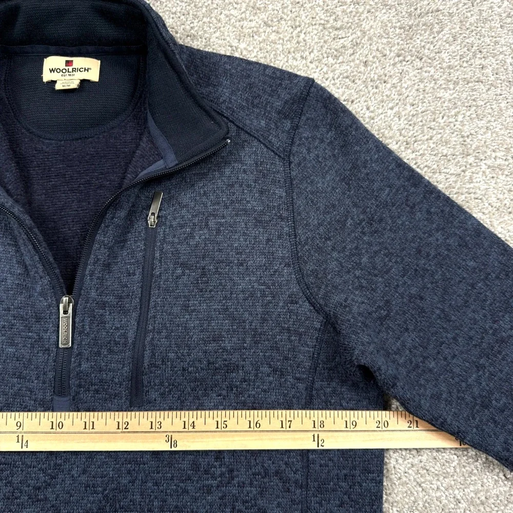 Woolrich Sweater Fleece Mens M Navy Blue 1/4 Zip Pullover Chest Pocket